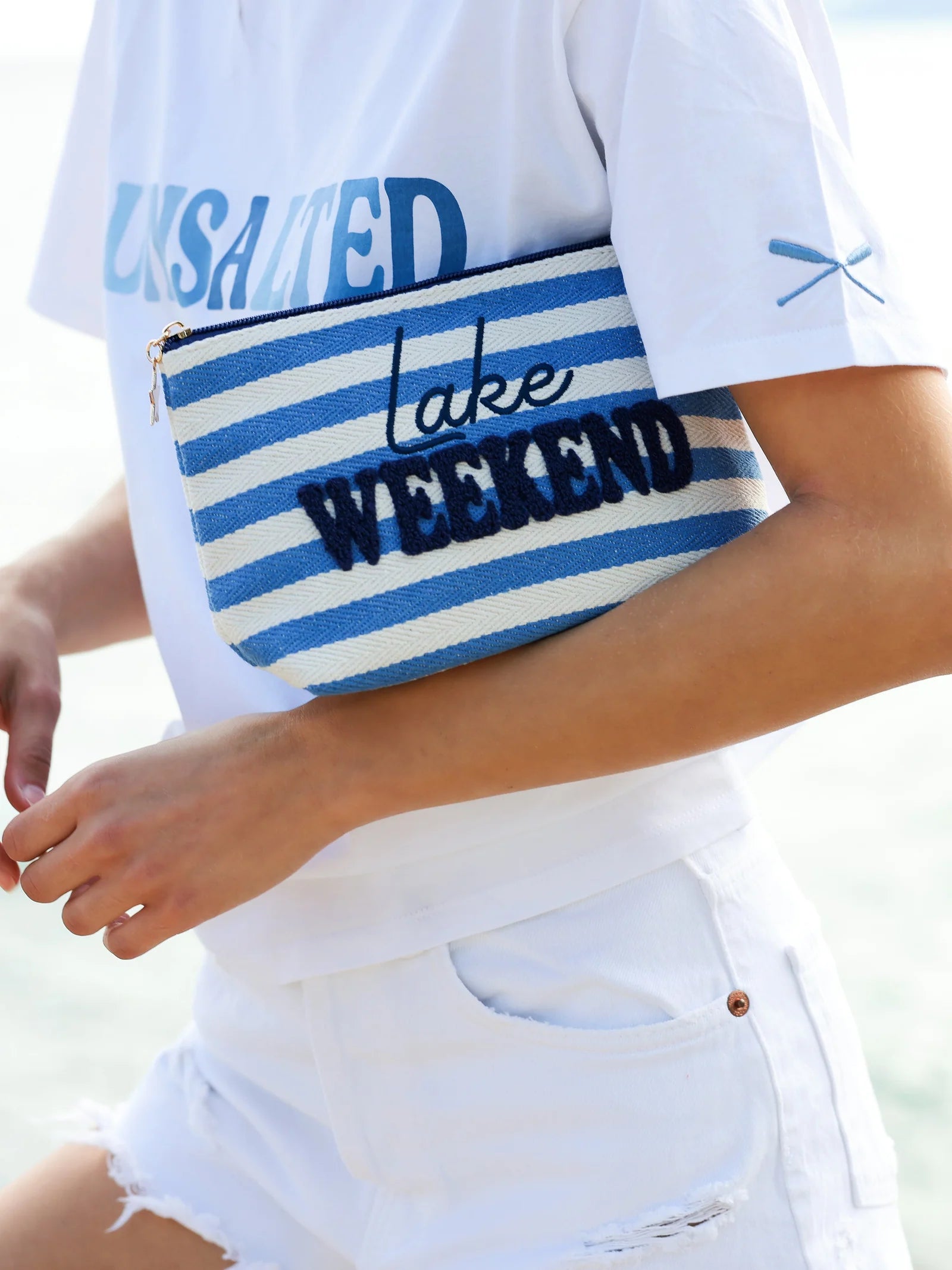 "Lake Weekend" Large Zip Pouch - Blue