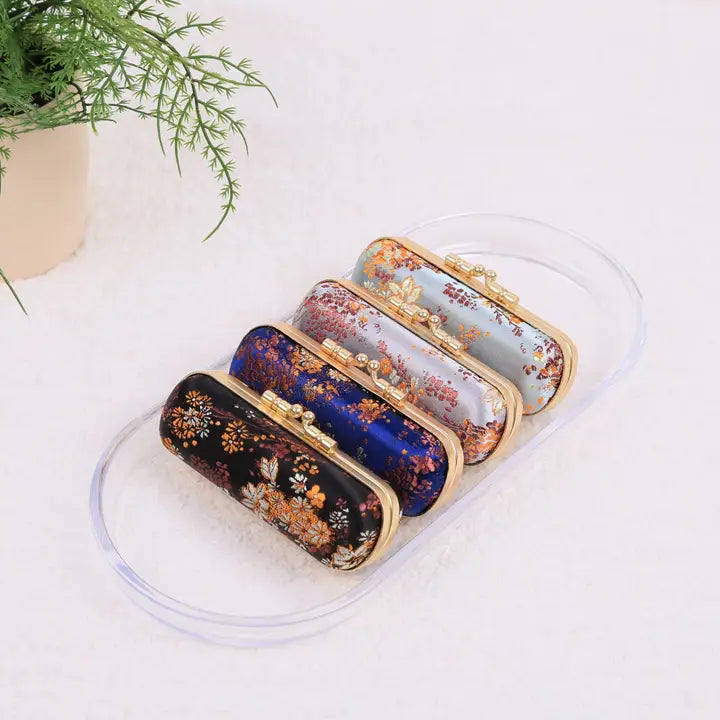Small Floral Brocade Lipstick Holder with Mirror