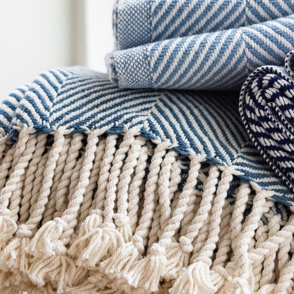 Woven Cotton Blanket With Fringe OMVAI Diamond Weave With Border