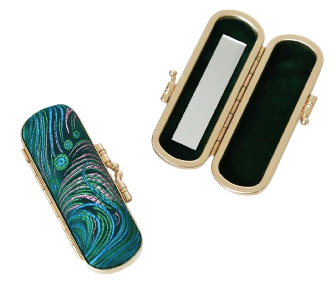 Peacock Brocade Lipstick Holder with Mirror