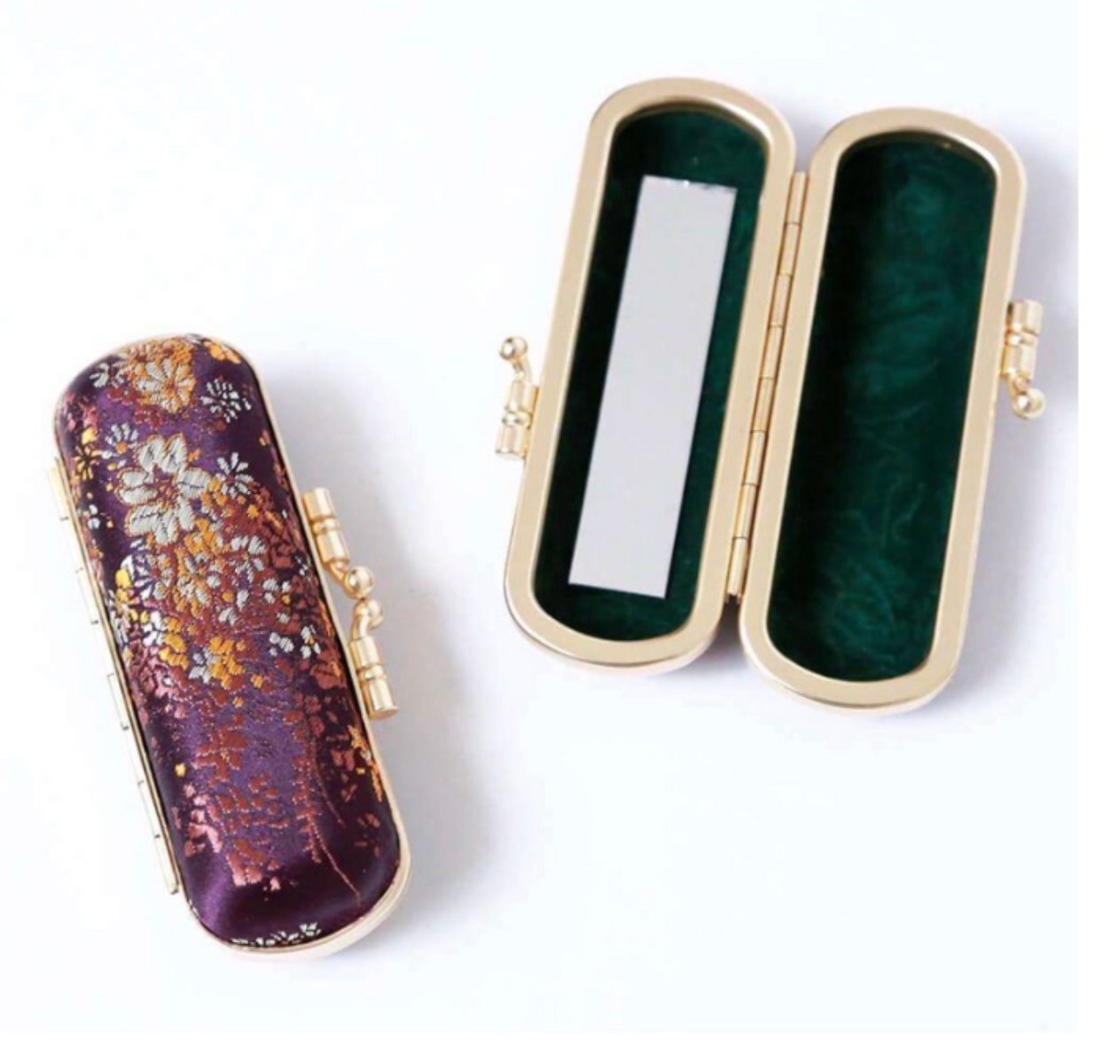 Small Floral Brocade Lipstick Holder with Mirror
