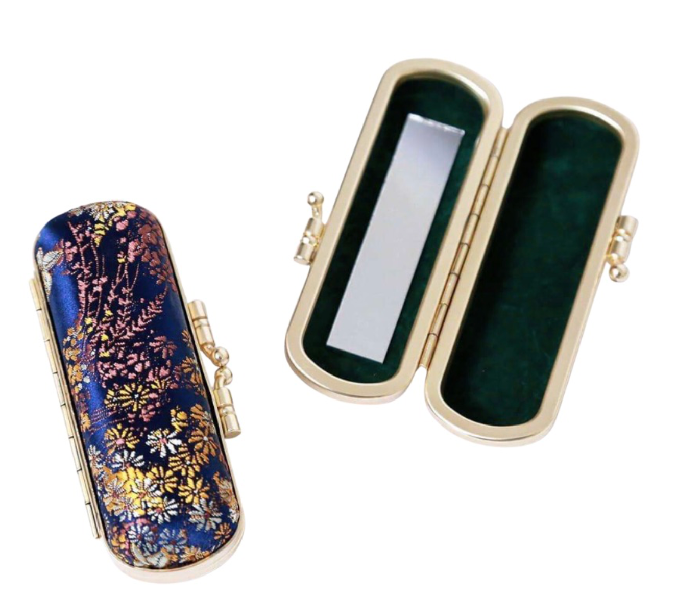 Small Floral Brocade Lipstick Holder with Mirror