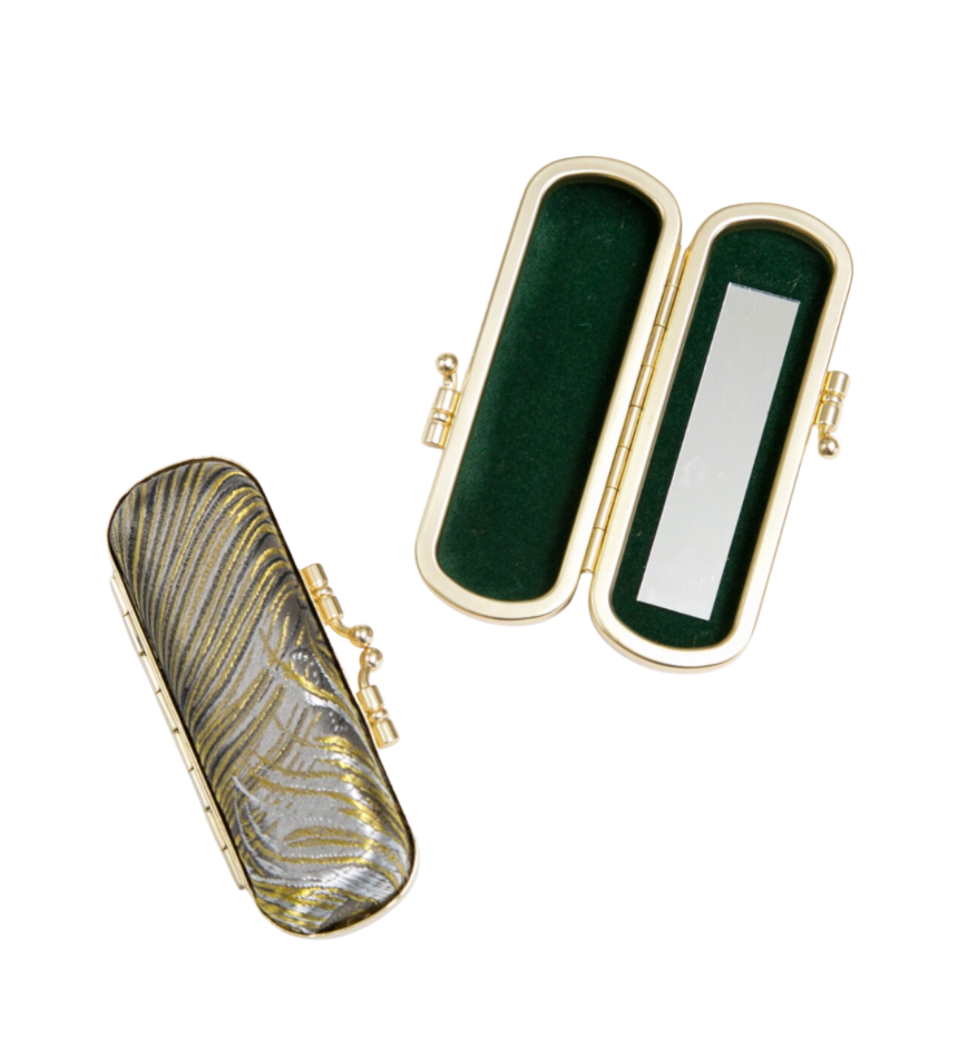 Peacock Brocade Lipstick Holder with Mirror