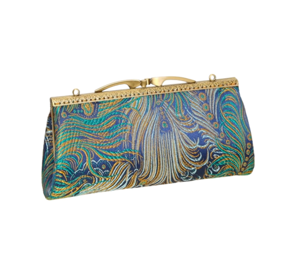 Peacock Eyeglasses Case with Kiss Clasp Closure