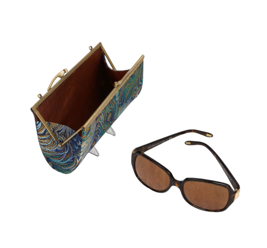 Peacock Eyeglasses Case with Kiss Clasp Closure