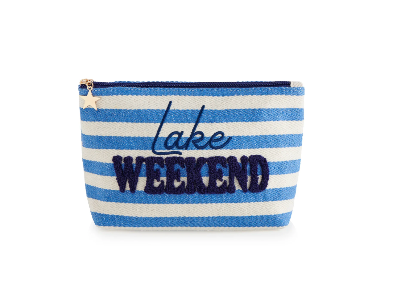 "Lake Weekend" Large Zip Pouch - Blue