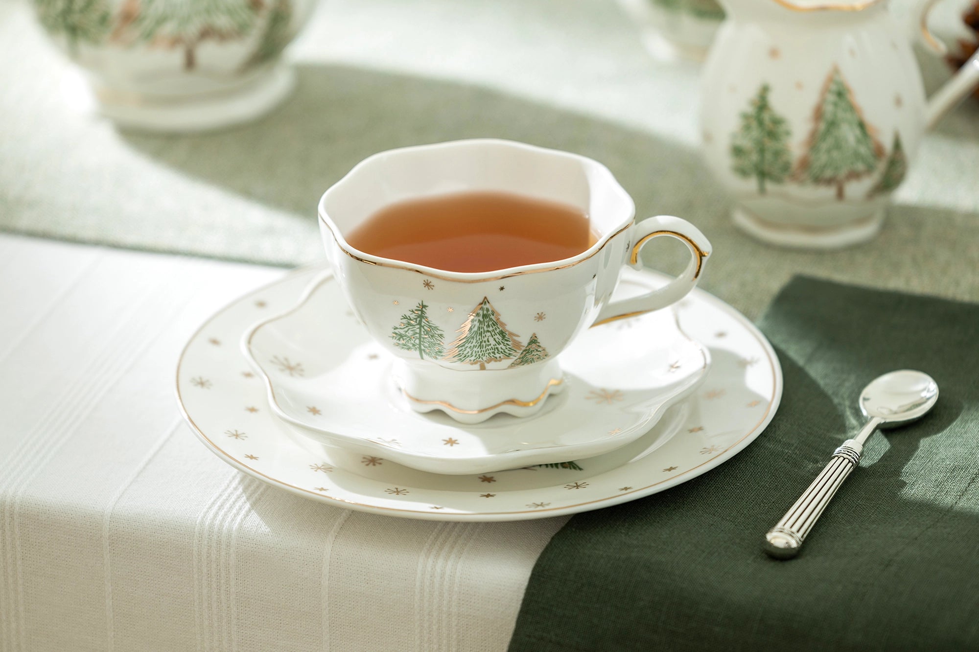 Christmas Pine Trees Fine Porcelain Tea Set