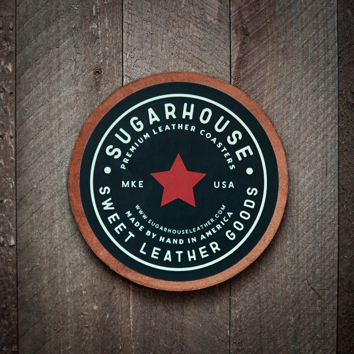 American Flag Co-Branded Leather Coaster Set