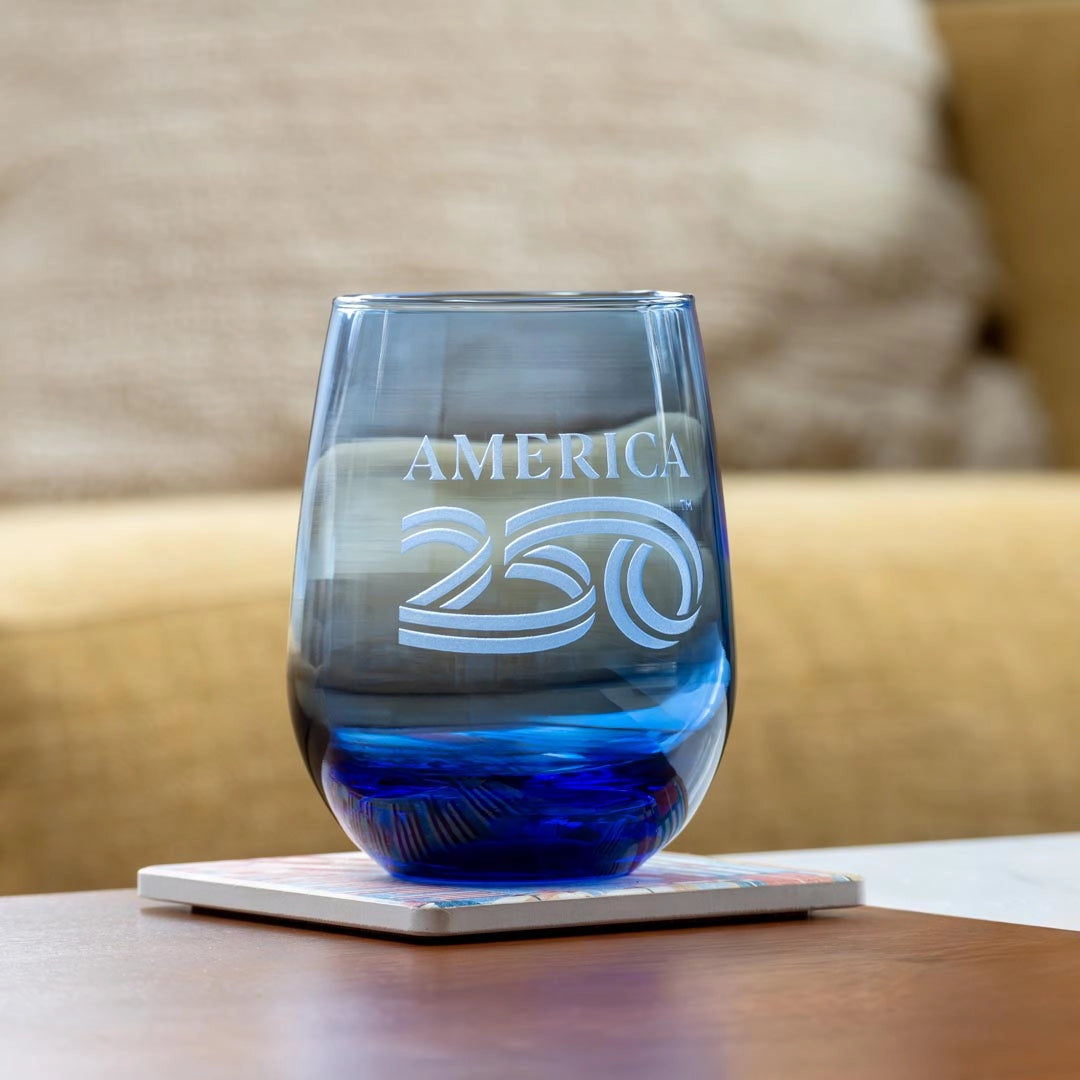 America 250 Blue Stemless Wine Glass