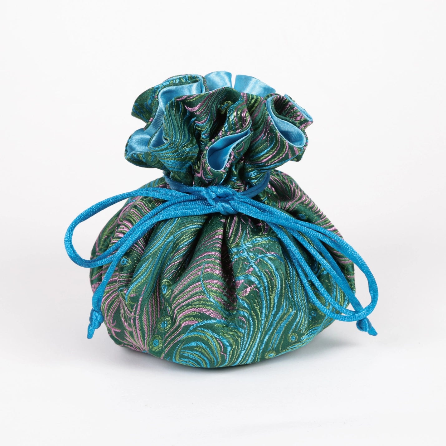 Peacock Feather Print Brocade Jewelry Pouch