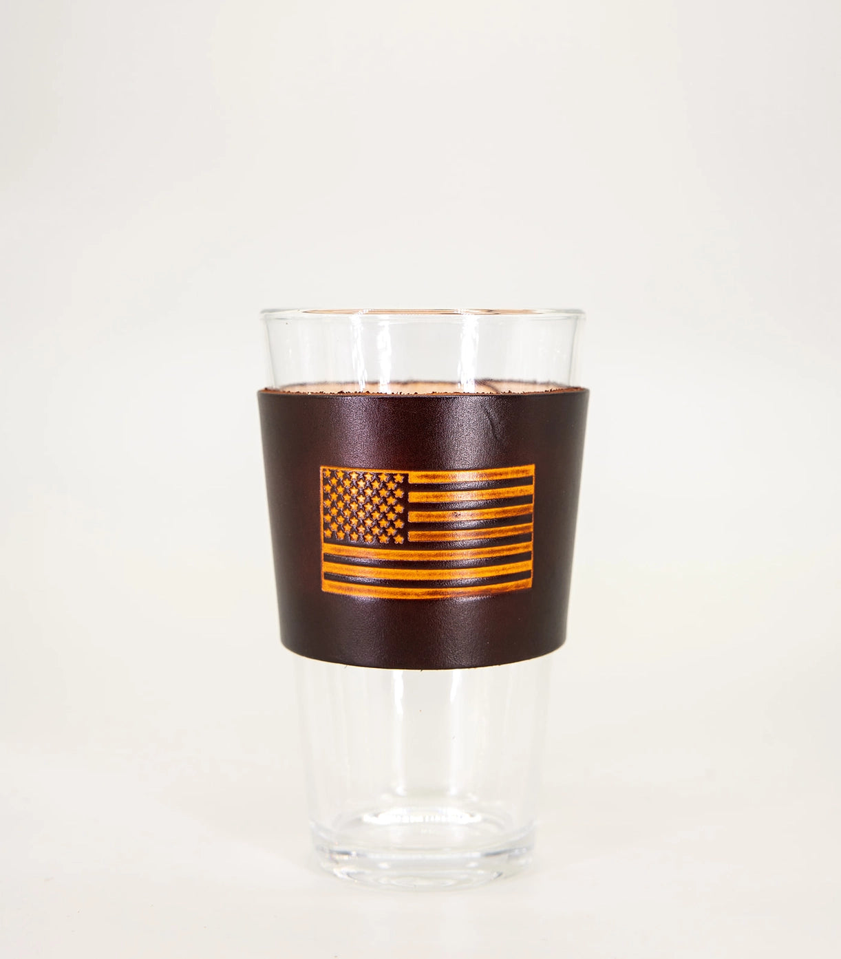 Leather Wrapped 16 oz Pint Glass - American Flag