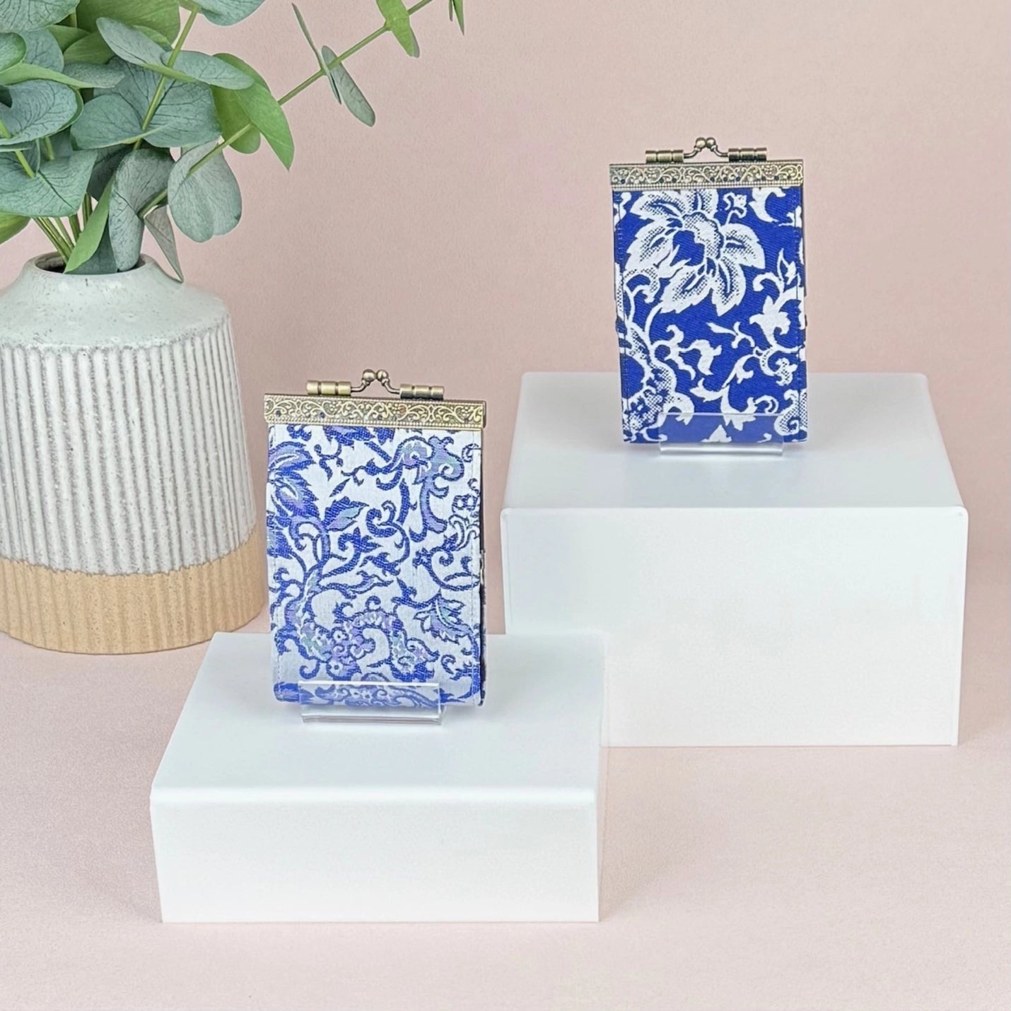 White & Blue Floral Brocade Rfid Card Holder