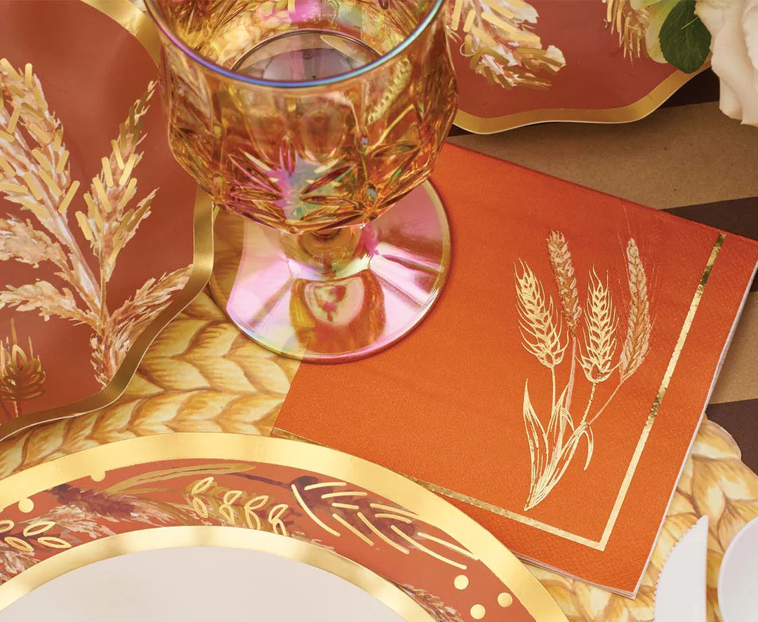 Thanksgiving Themed Cocktail Napkins with Ceramic Tray