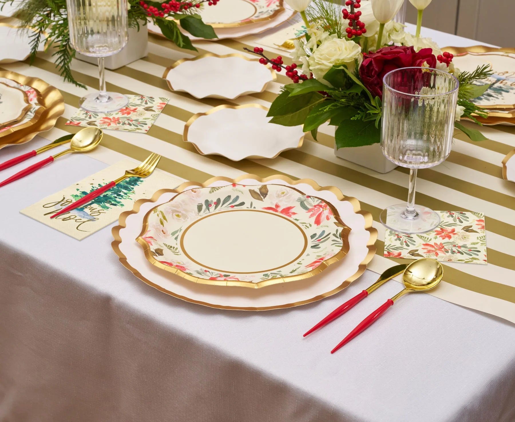 Holiday Cocktail Napkins & Ceramic Tray Set
