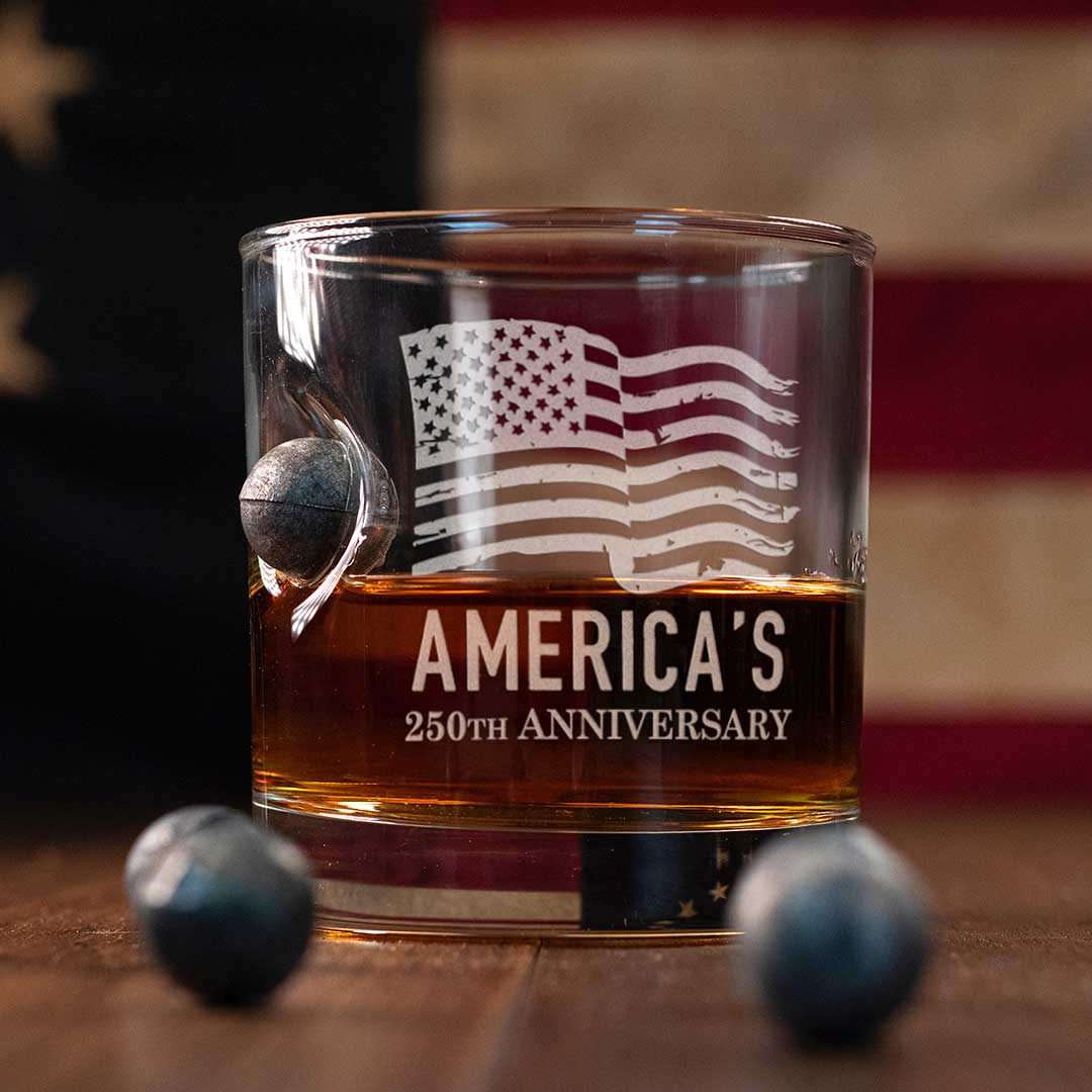 America 250 Musket Ball Rocks Glass & Mount Vernon Candle Set