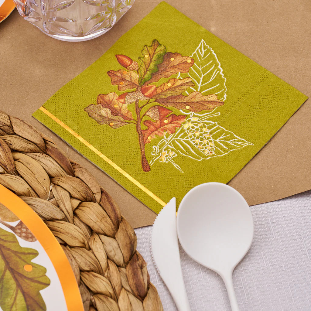 Thanksgiving Themed Cocktail Napkins with Ceramic Tray