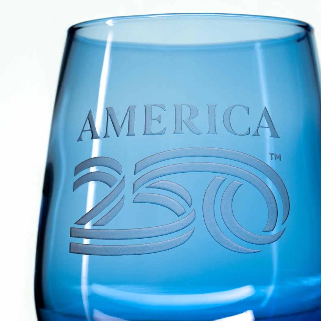 America 250 Blue Stemless Wine Glass
