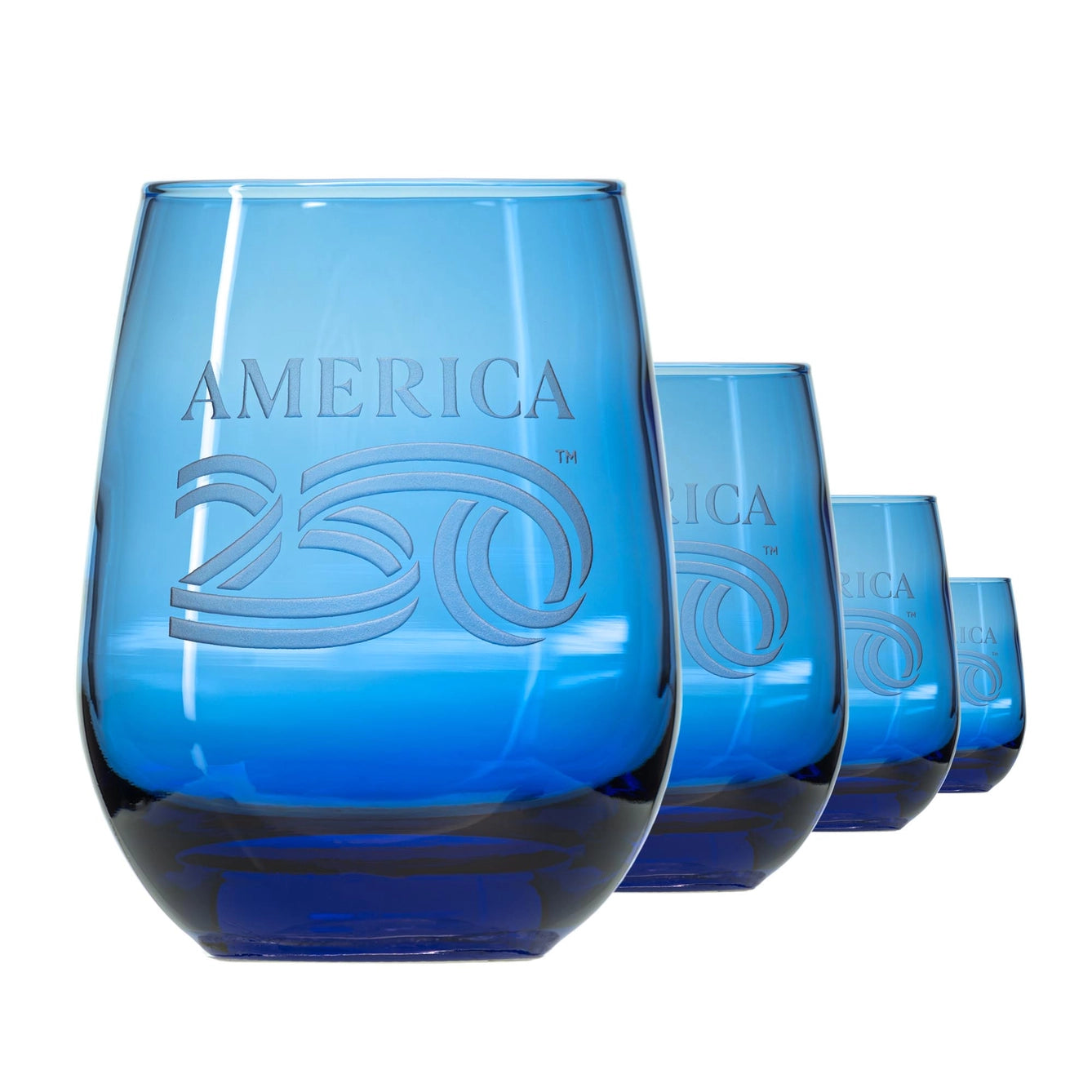America 250 Blue Stemless Wine Glass