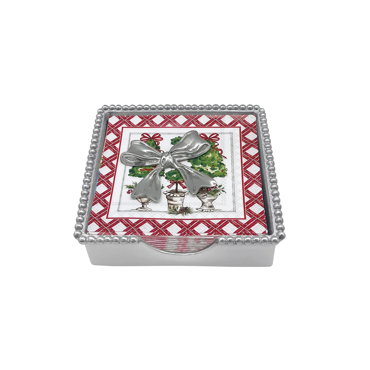Mariposa Christmas Topiary Bow Beaded Napkin Box Set