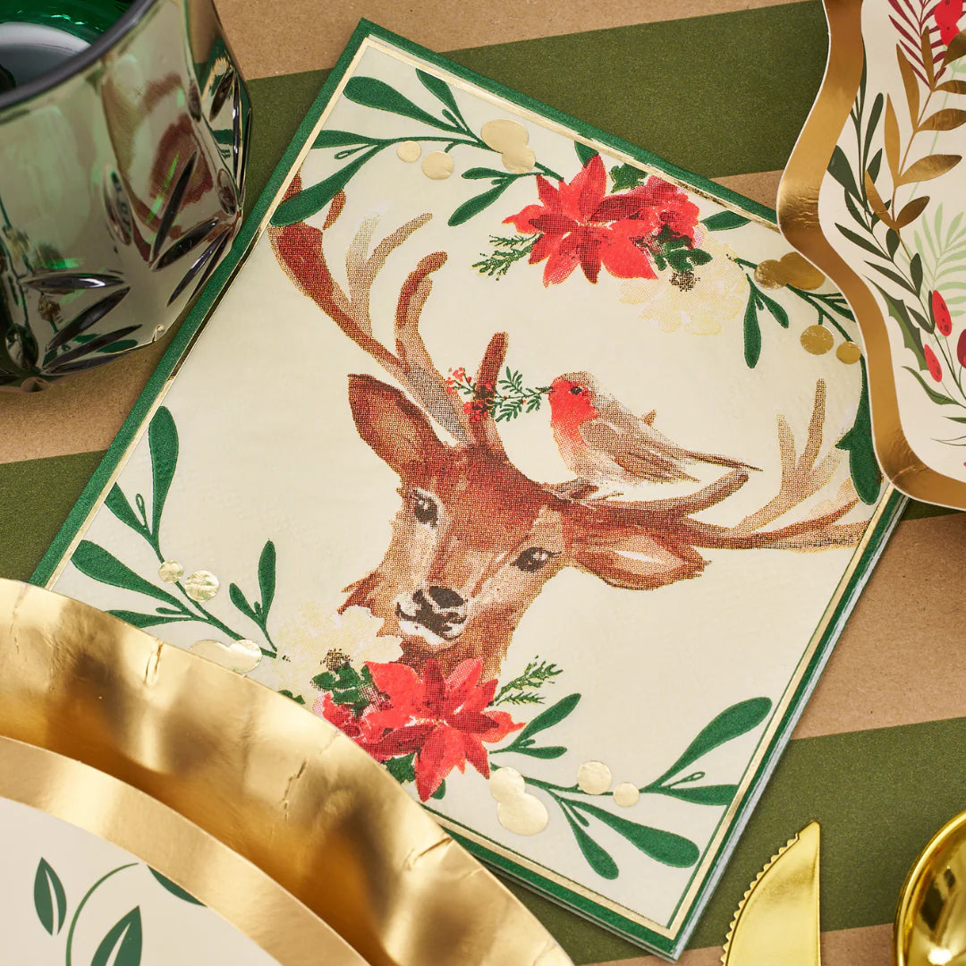 Holiday Cocktail Napkins & Ceramic Tray Set