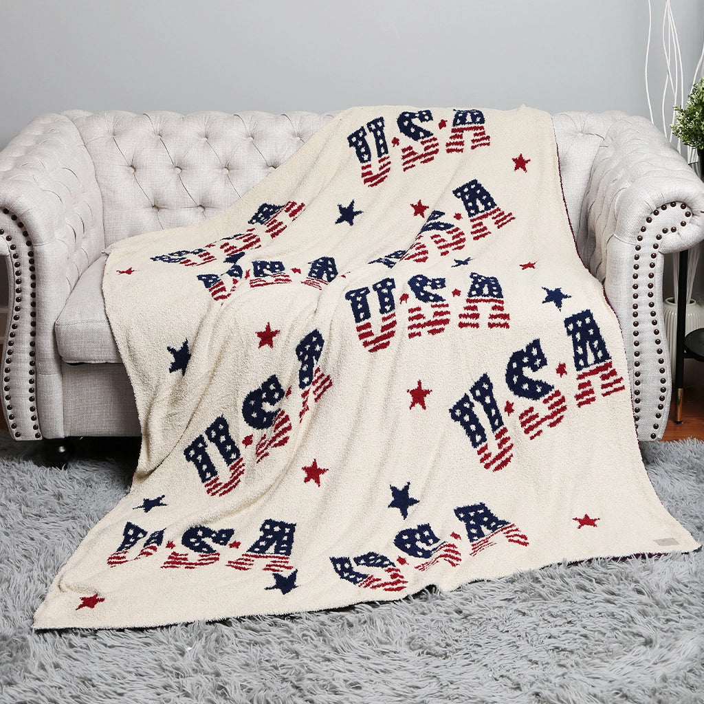 USA Letter Us Flag Theme Print Soft Throw Blanket
