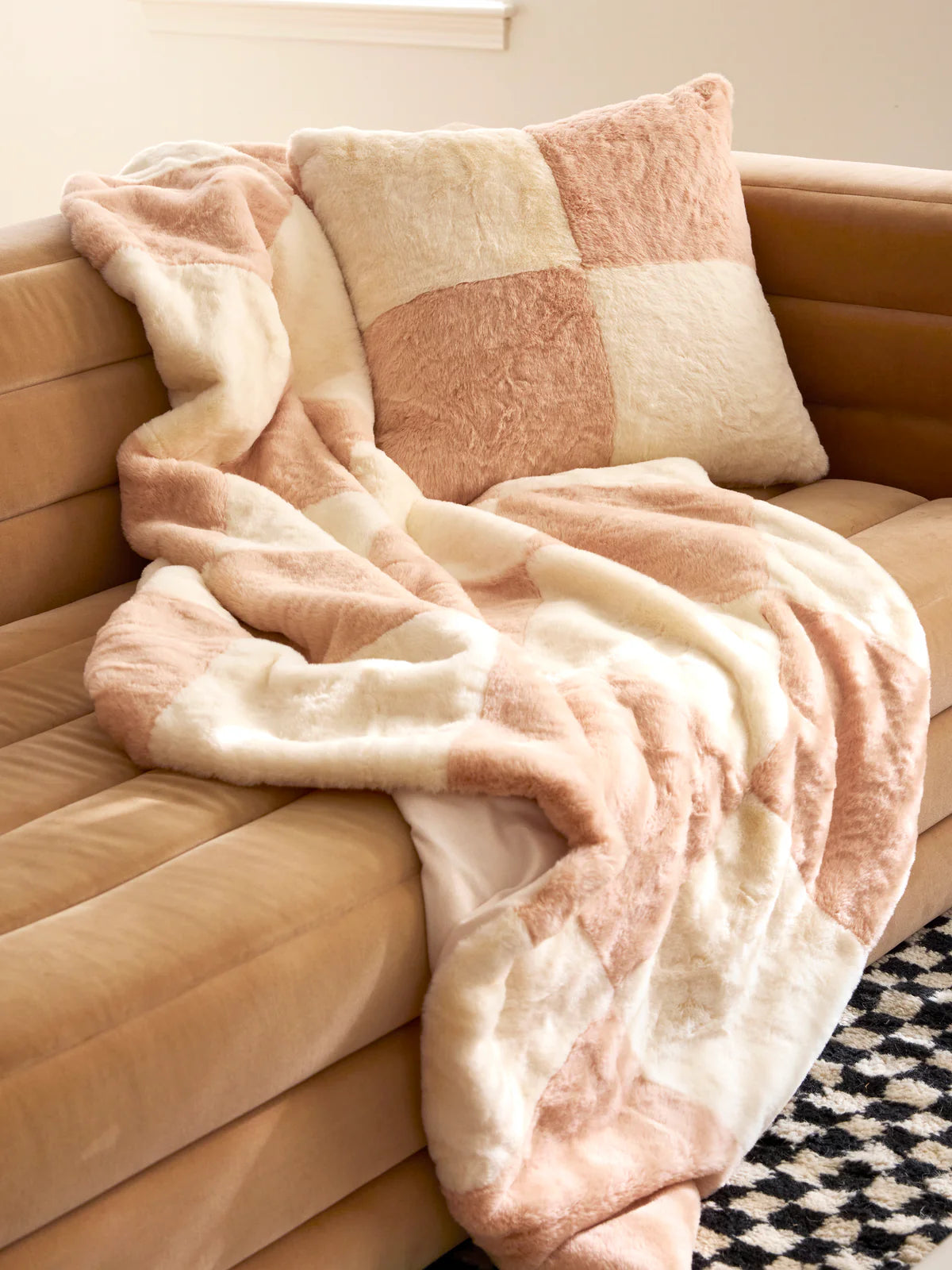Check Faux Fur Throw