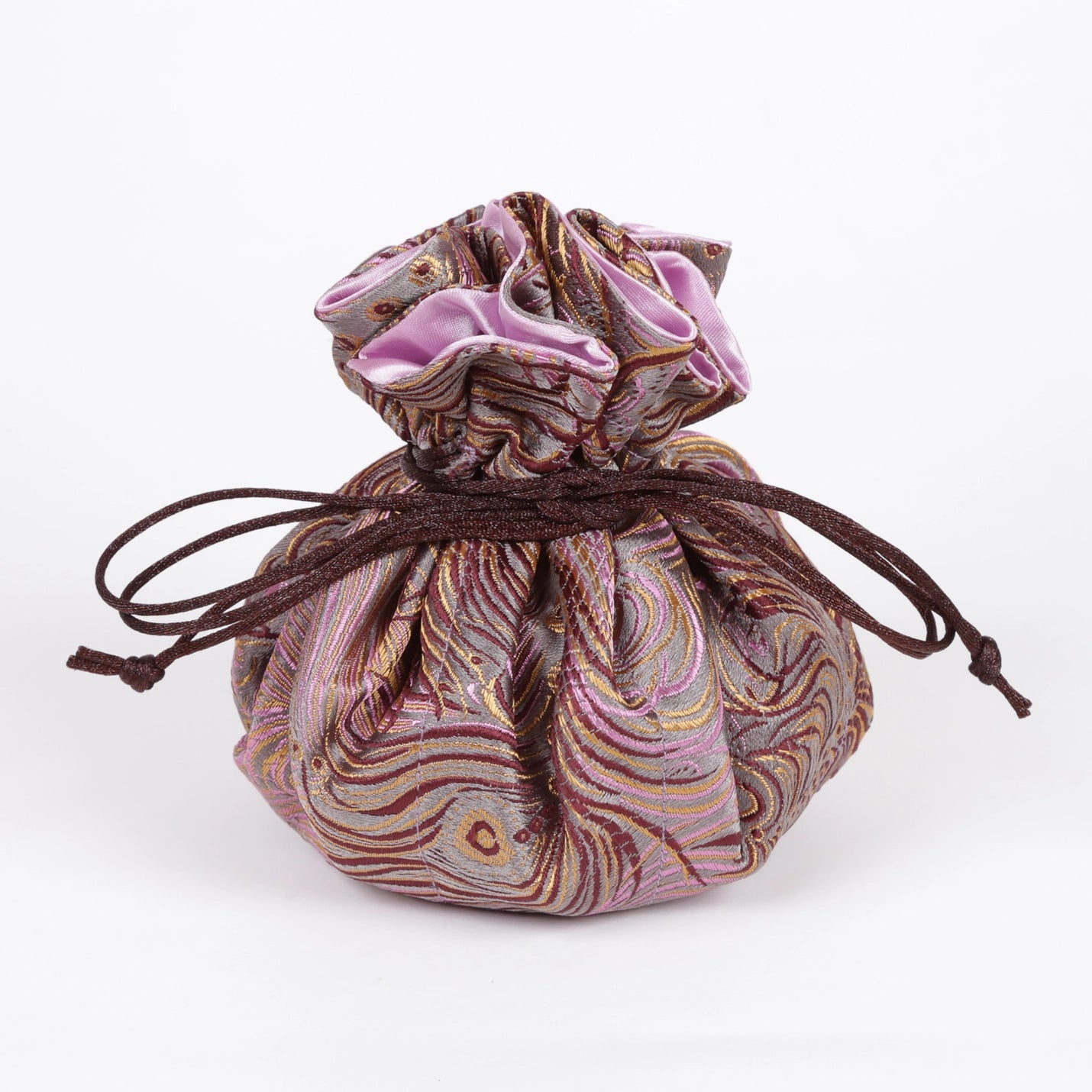 Peacock Feather Print Brocade Jewelry Pouch