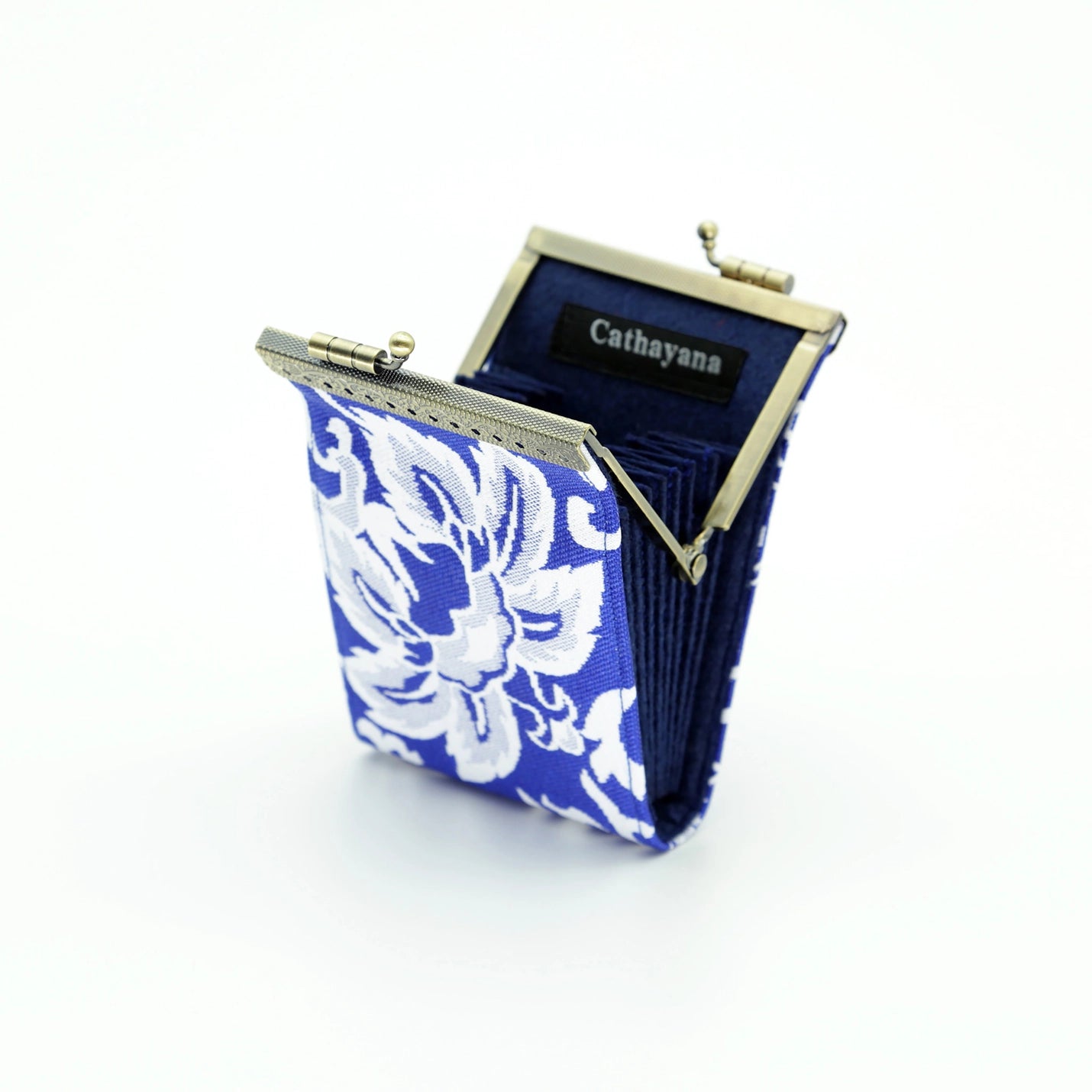 White & Blue Floral Brocade Rfid Card Holder