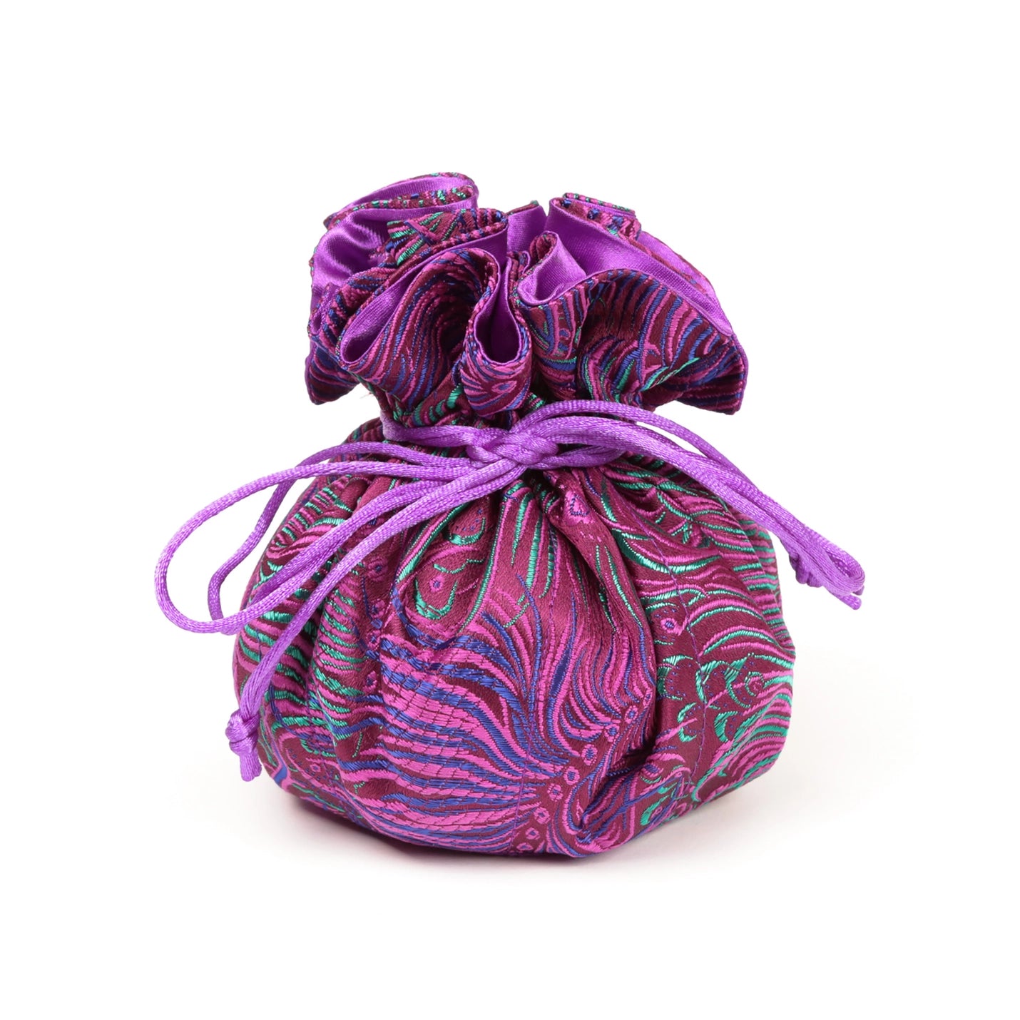 Peacock Feather Print Brocade Jewelry Pouch