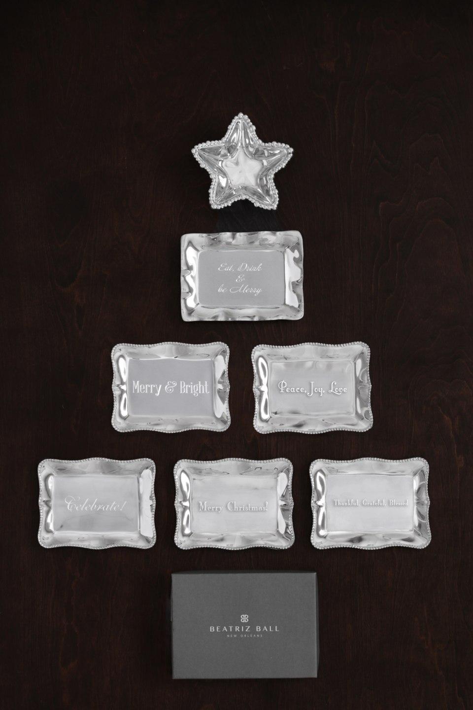 "Merry Christmas!" Pearl Rectangular Engraved Tray