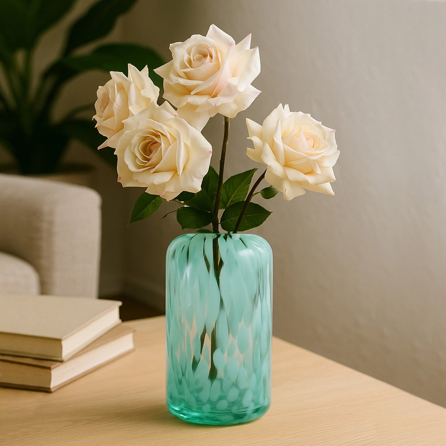 Medium Blown Glass Lava Vase, Green