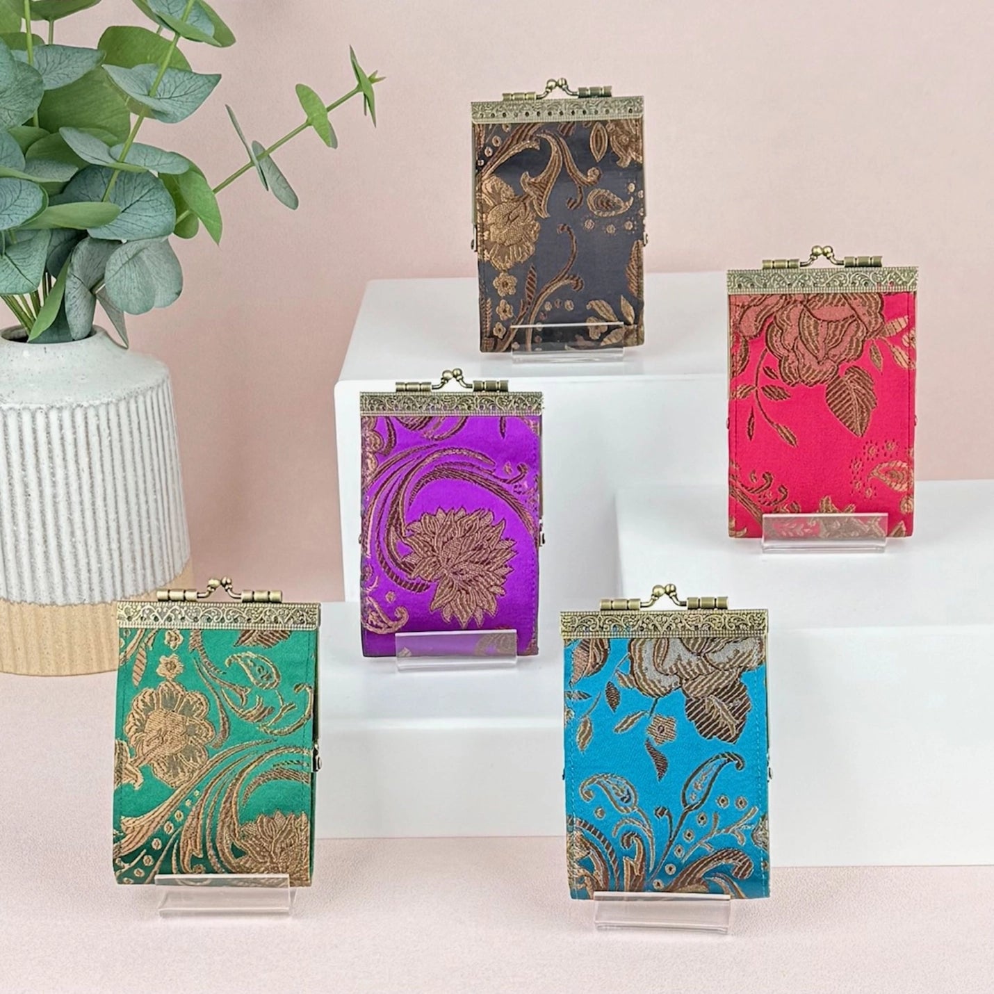 Peony Floral Brocade Card Holder With RFID Protection