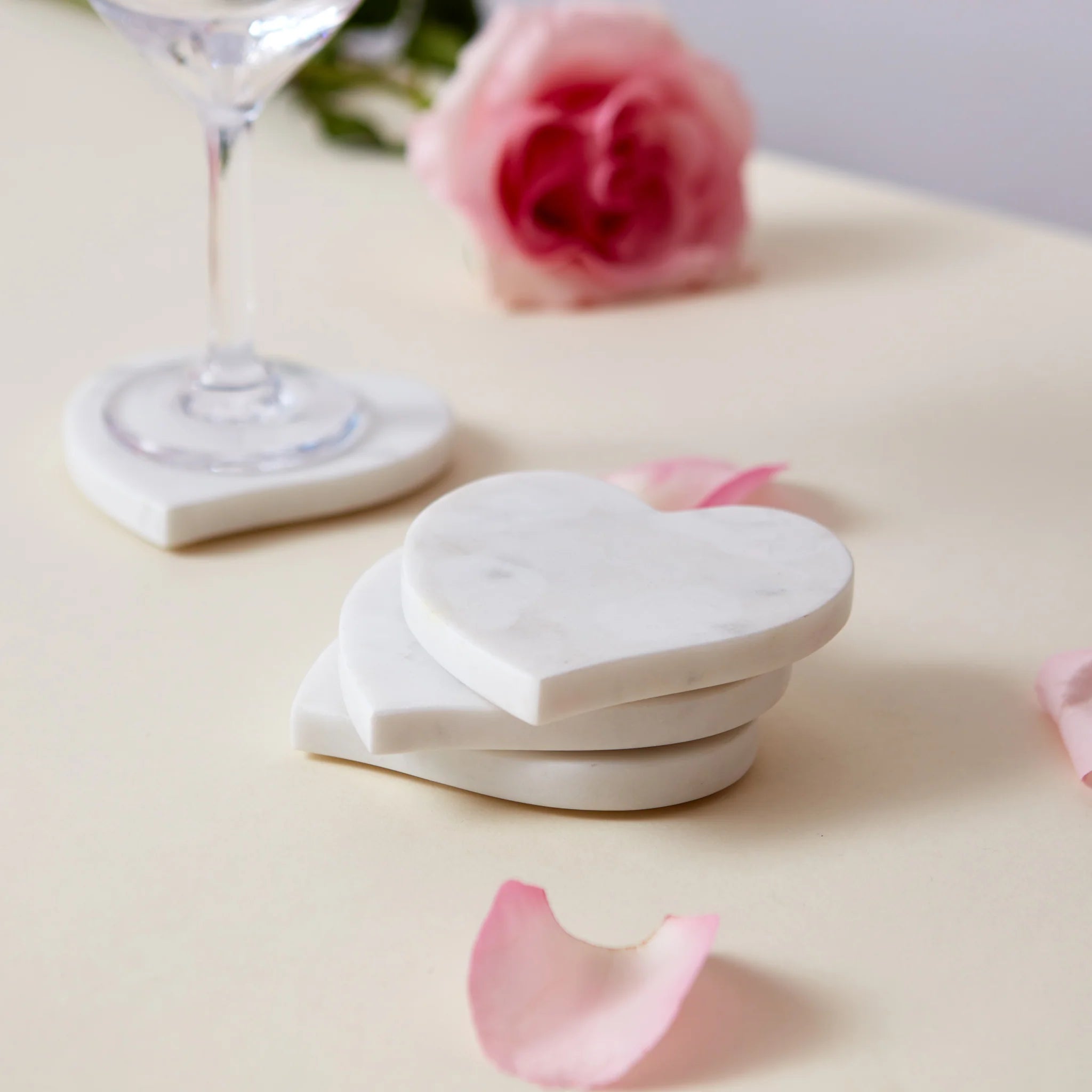 Heart Coasters, Set Of 4 — White Marble