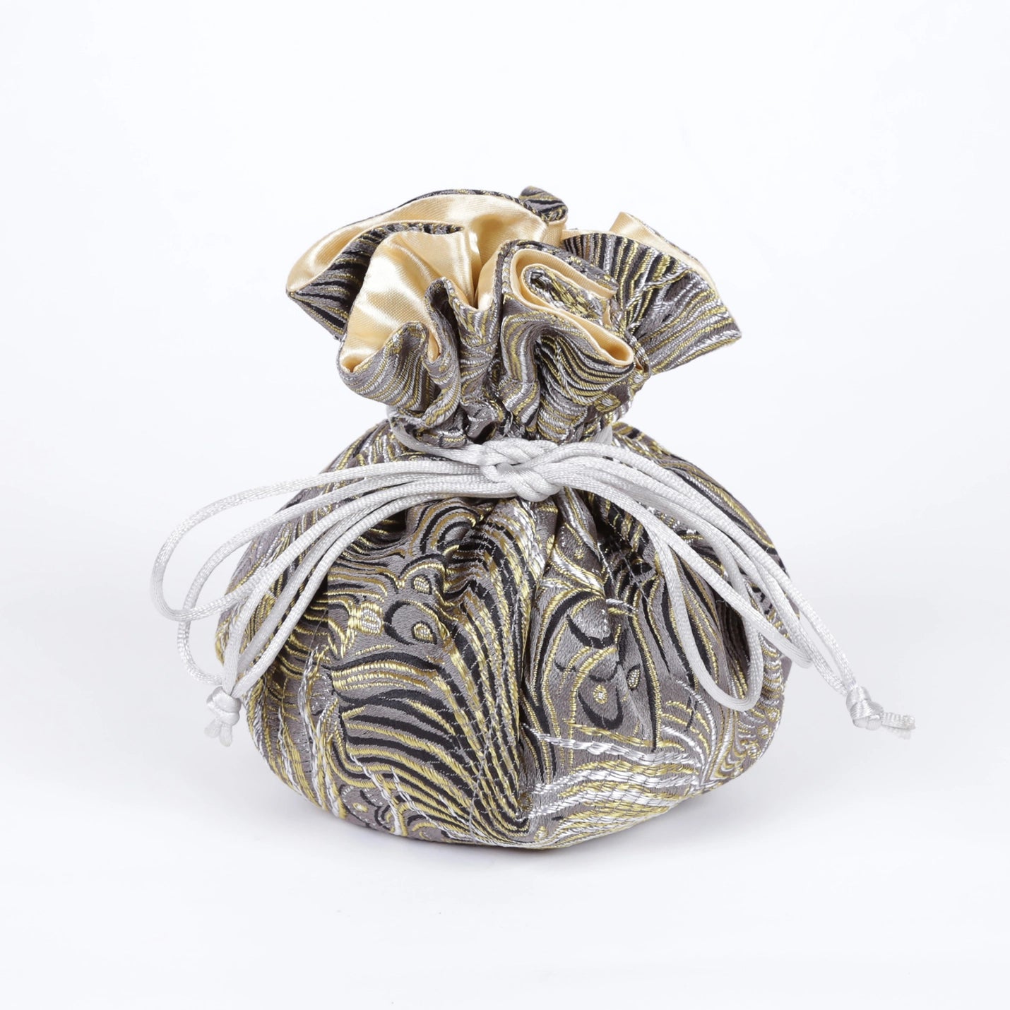 Peacock Feather Print Brocade Jewelry Pouch