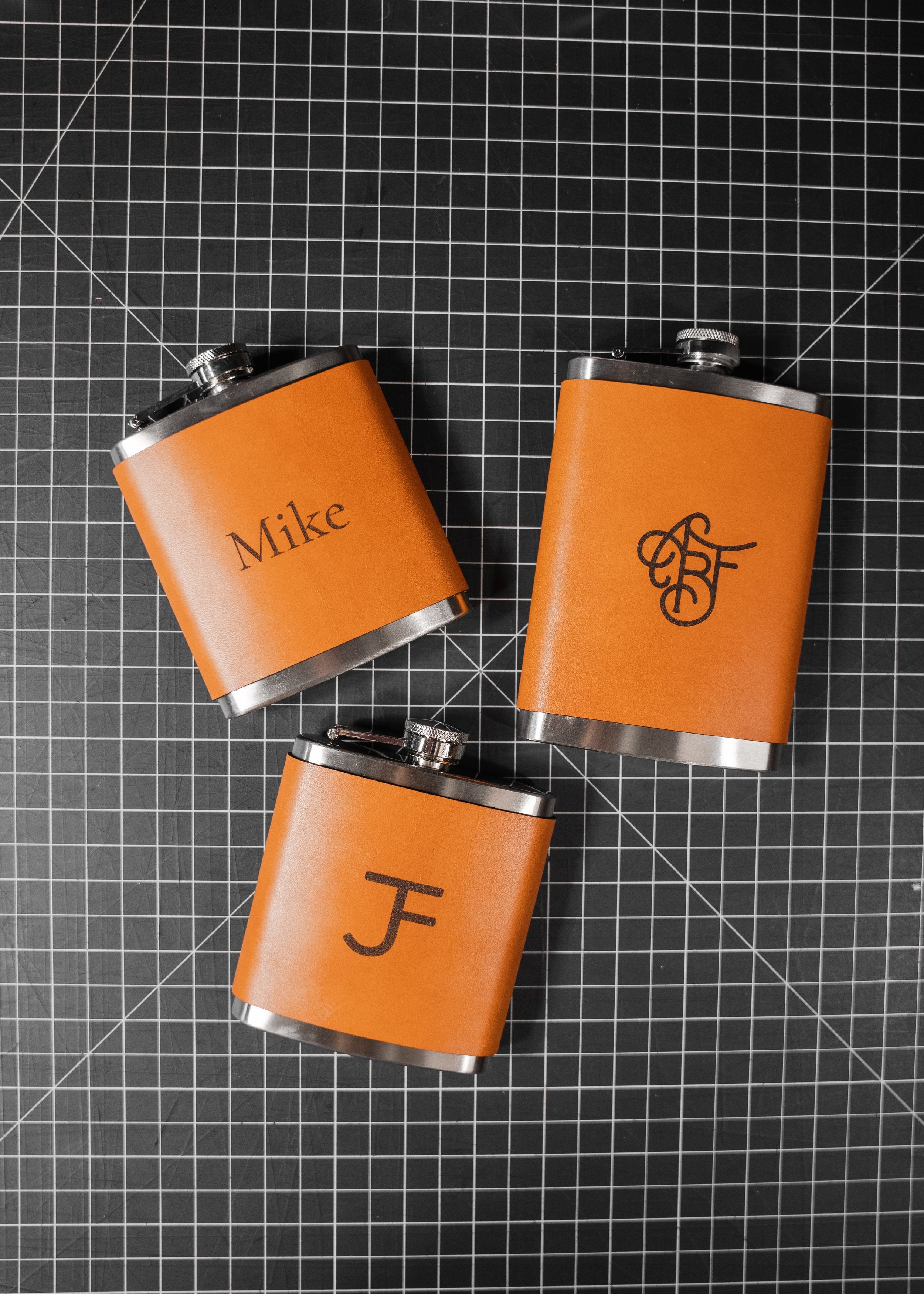 Customizable Leather Wrapped 8 oz Flask