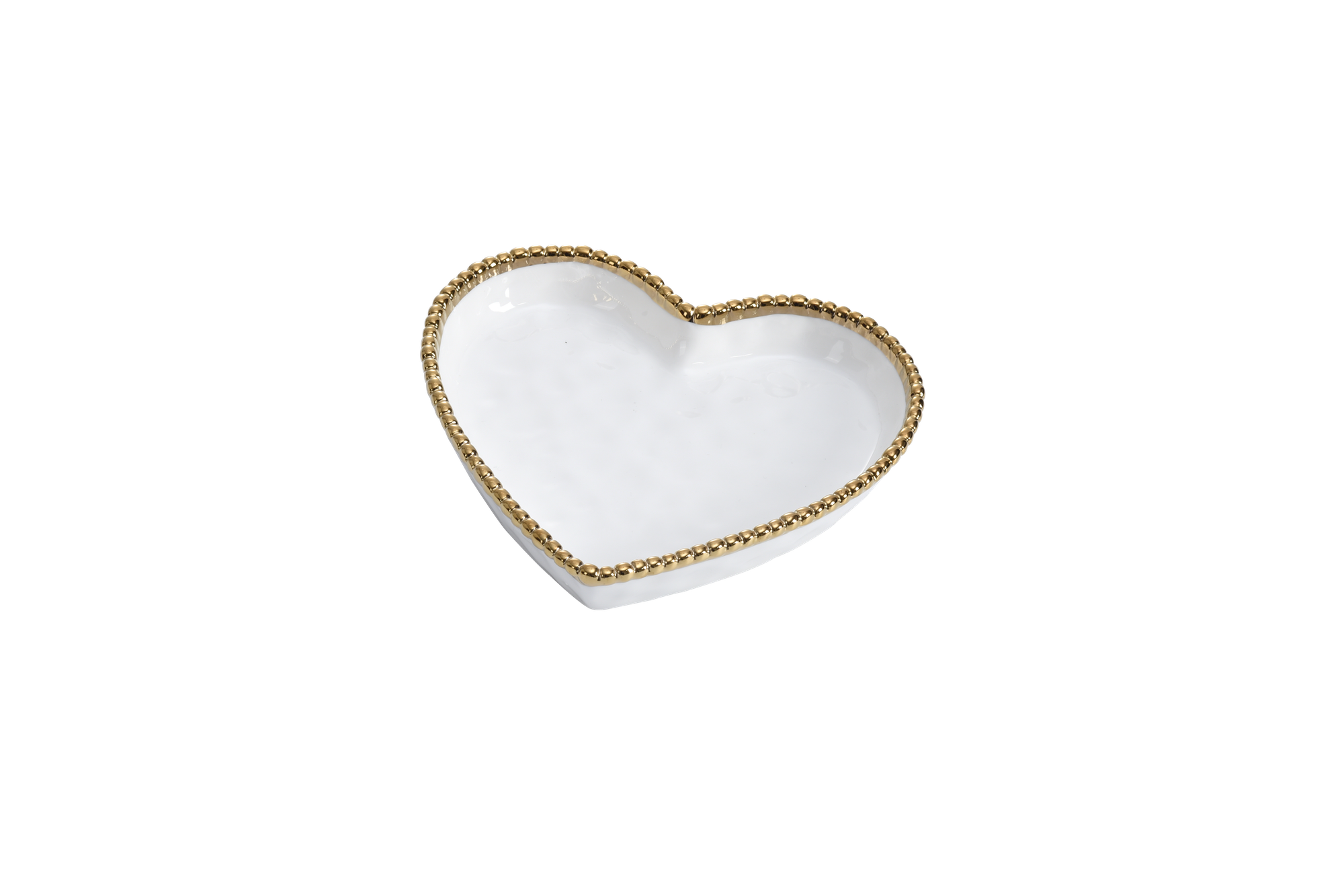 White & Gold Beaded Heart Dish