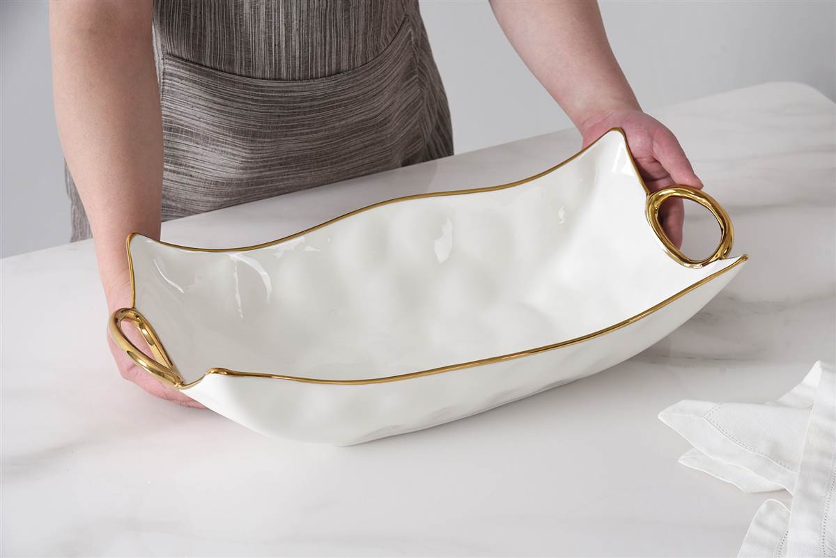 Pampa Bay White Porcelain & Gold Rectangular Centerpiece