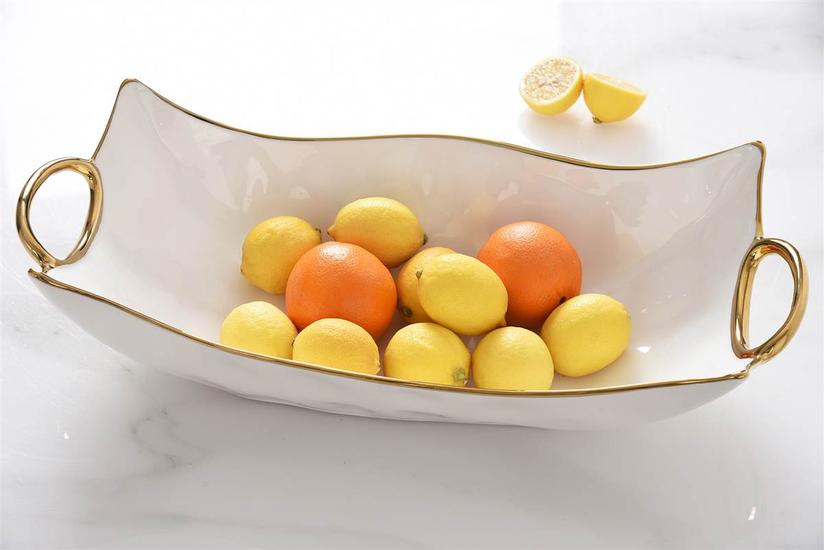 Pampa Bay White Porcelain & Gold Rectangular Centerpiece