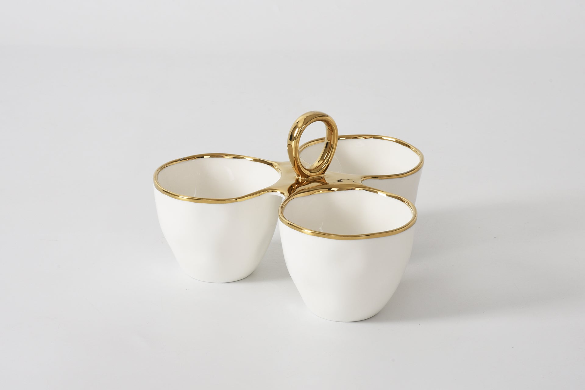 3 Part Server - White Porcelain W/ Gold Handles