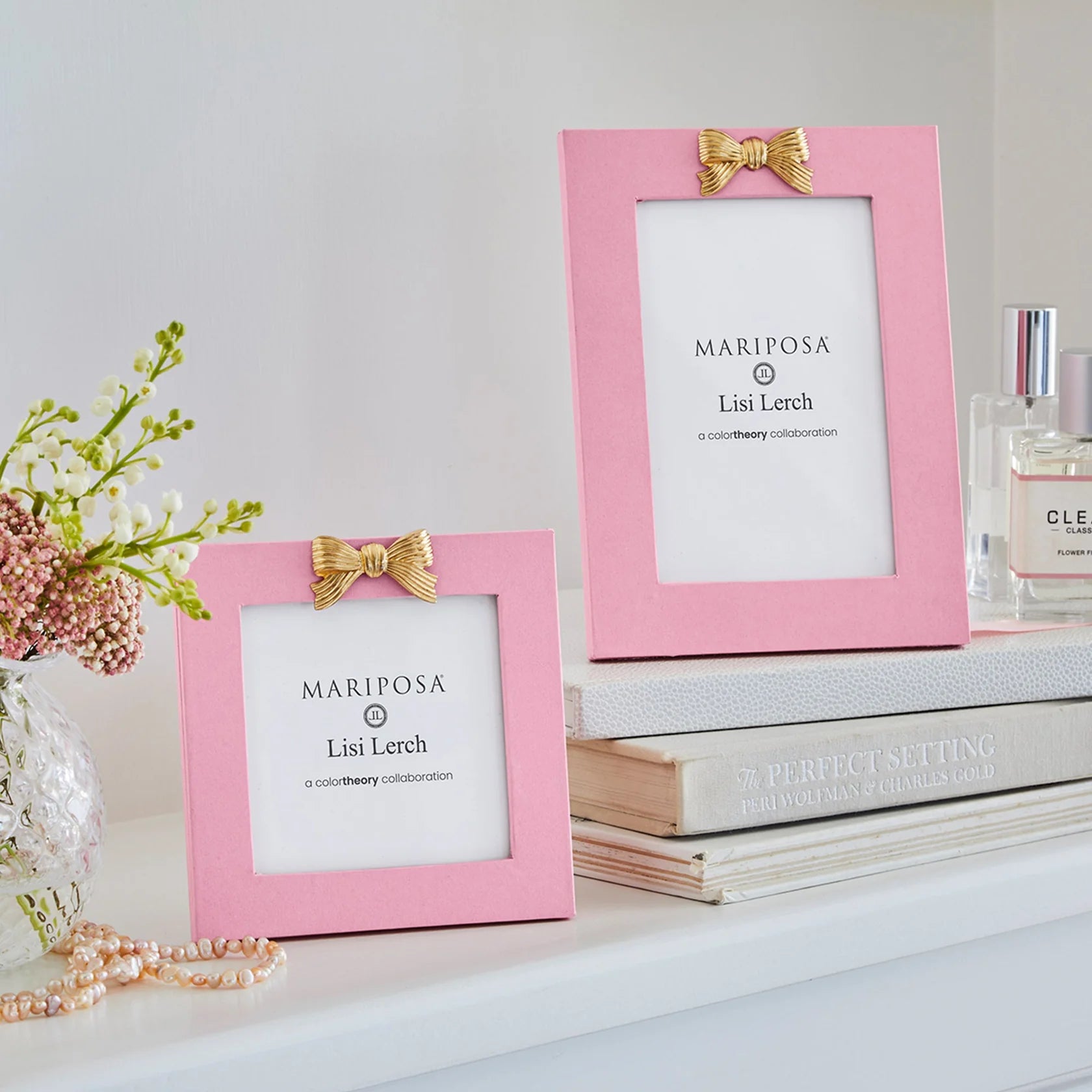 Pink Picture Frame W/ Gold Bow