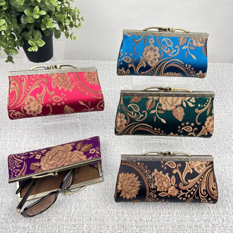 Floral Eyeglasses Case with Kiss Clasp Closure