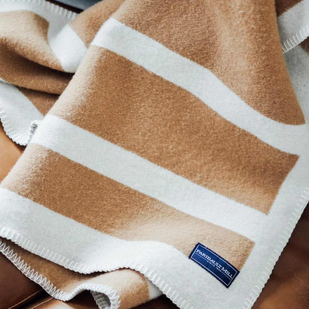 Reversible Frame Stripe Wool Throw Blanket