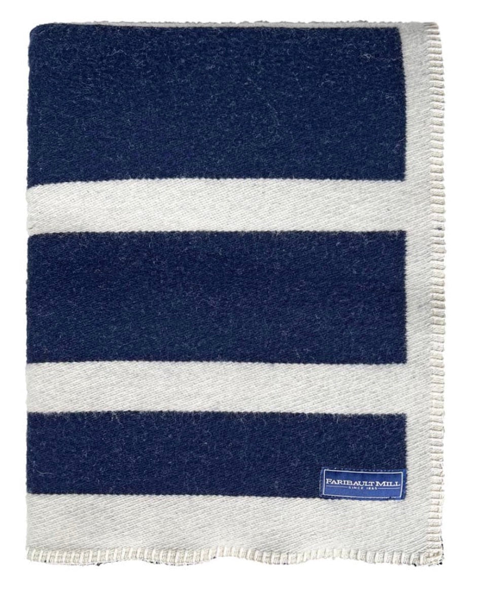 Reversible Frame Stripe Wool Throw Blanket