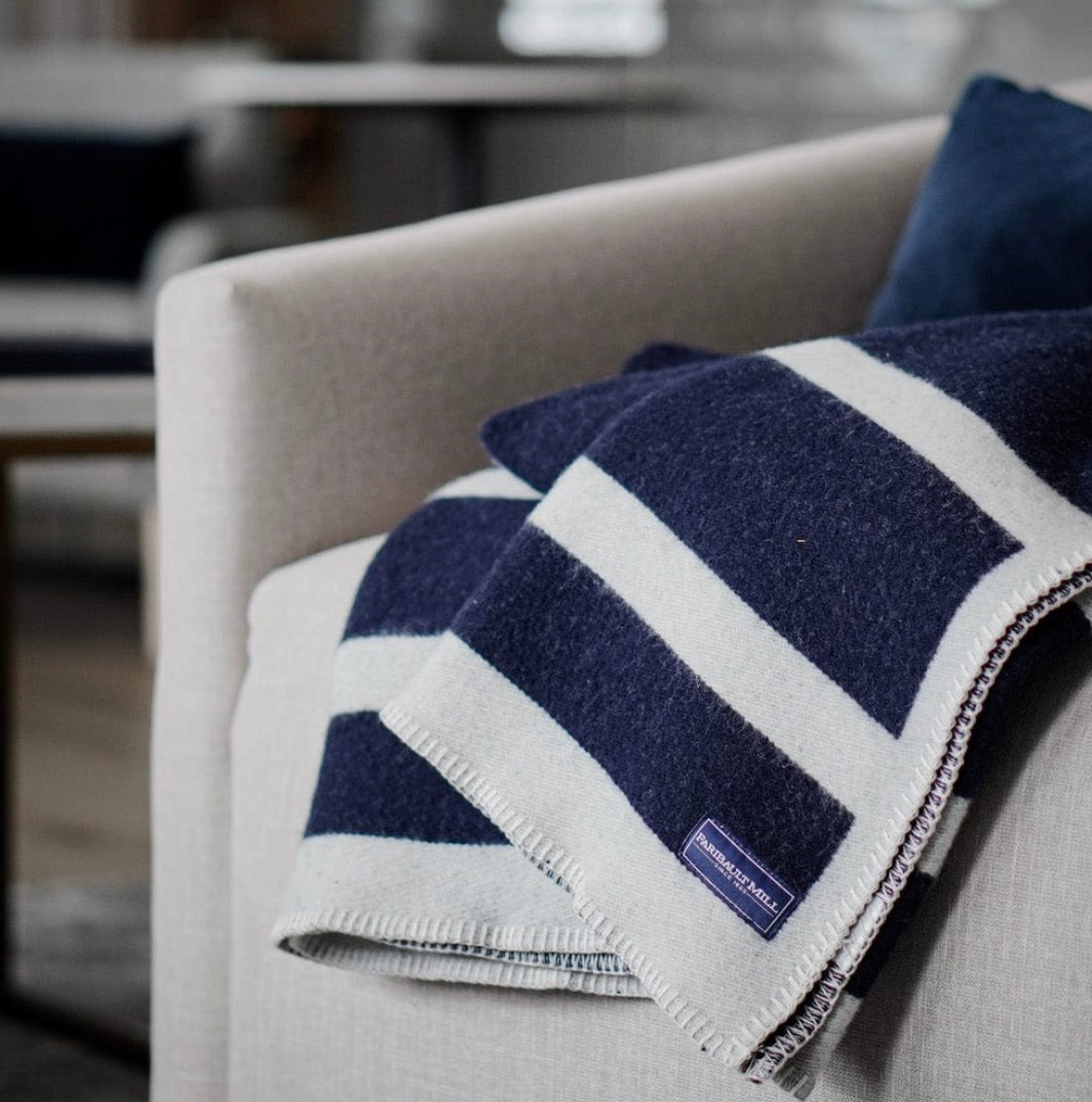 Reversible Frame Stripe Wool Throw Blanket