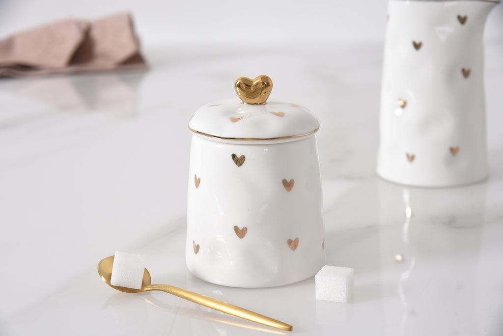 Mini Gold Hearts Sugar Bowl & Creamer Set