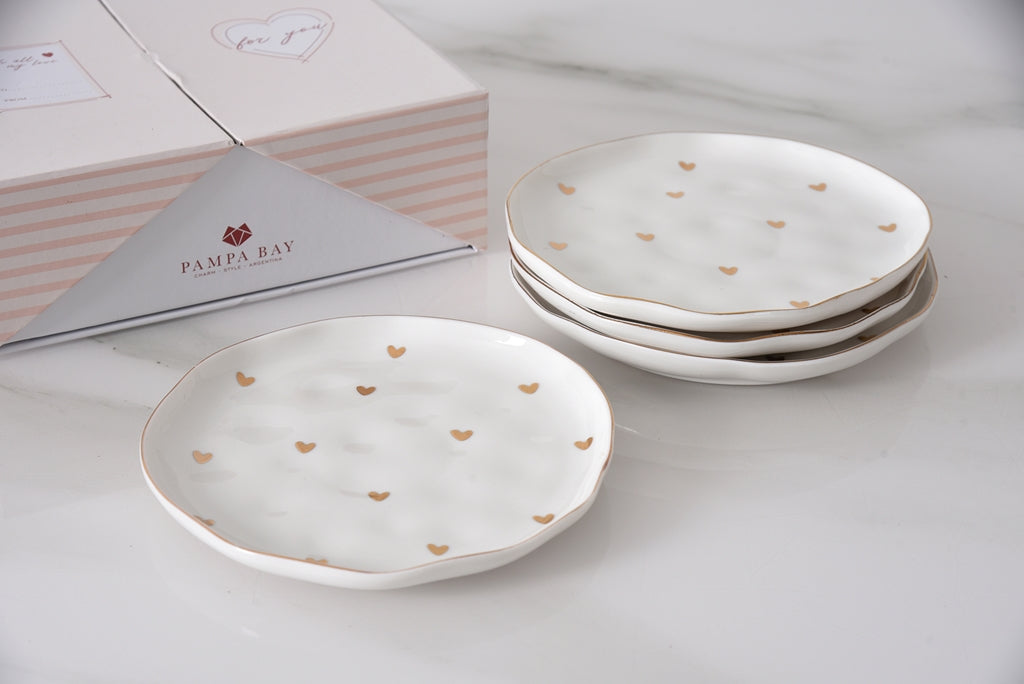 Mini Gold Hearts Set of 4 Dessert Plates