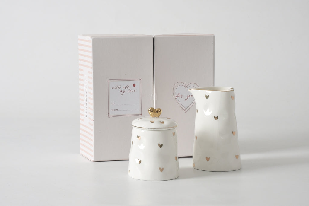 Mini Gold Hearts Sugar Bowl & Creamer Set