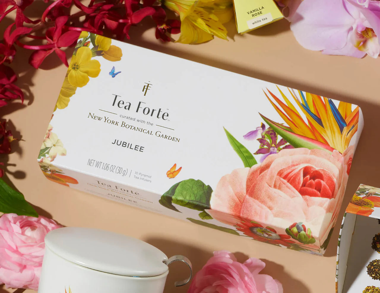 Personalized Mariposa Beaded Tray with Tea Forté & Tea Cakes Gift Set