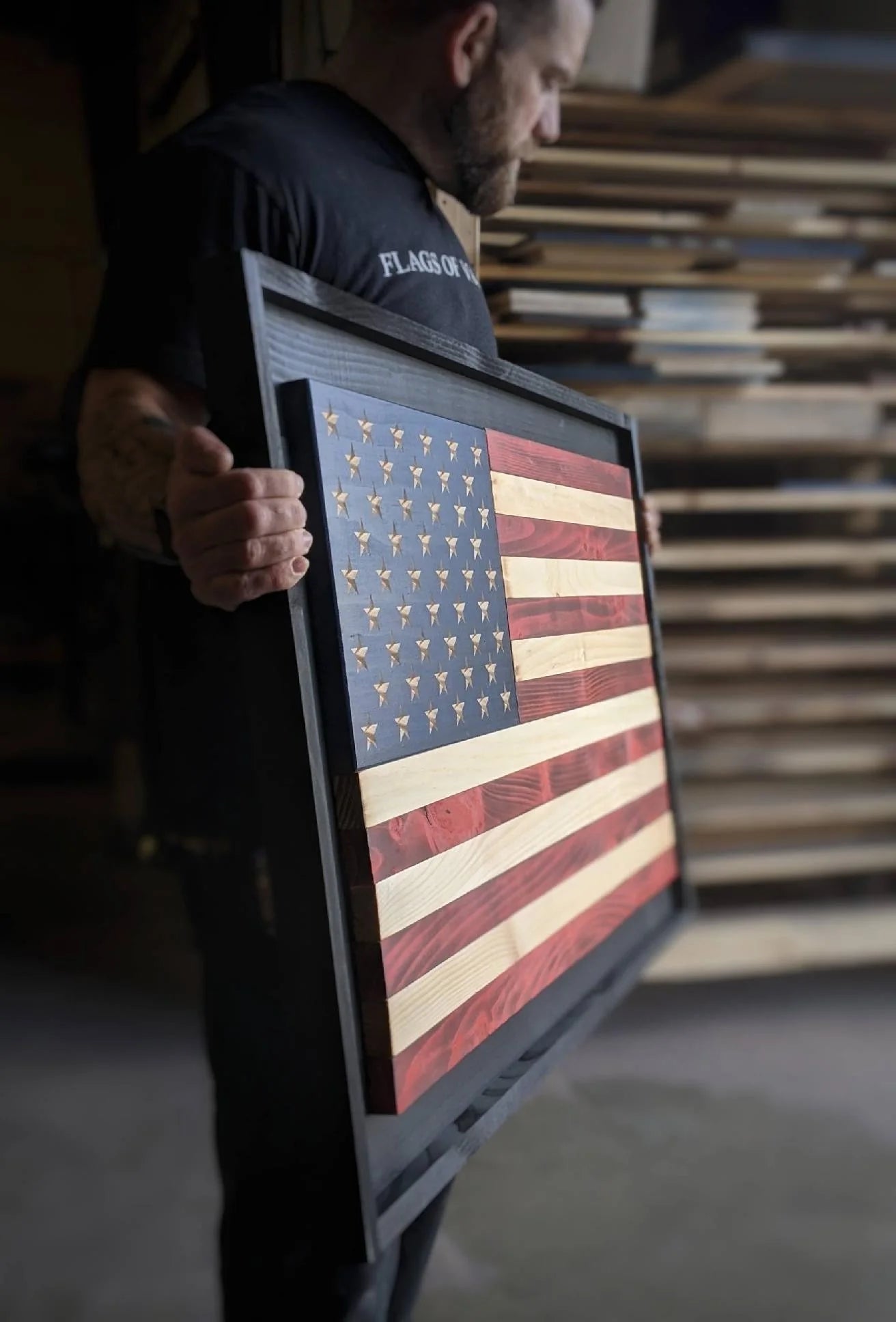 4 American Flag Walnut Coasters