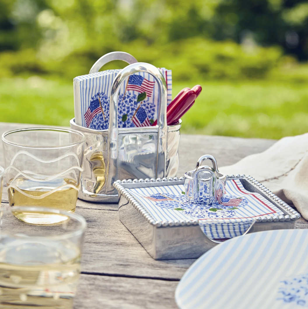 Flags & Hydrangeas Tote Beaded Napkin Set Box - Thumbnail 4